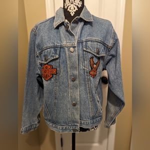 Used Arizona Jean Jacket with Harley-Davidson Patches   boys sz. 18/20